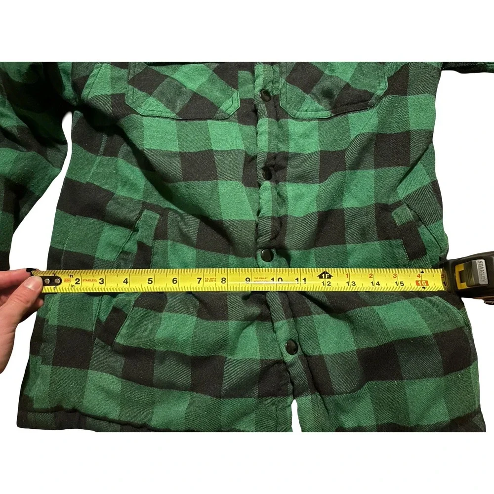 Heineken Mens Green Black Buffalo Plaid Sherpa Lined Snap Shirt Jacket Small